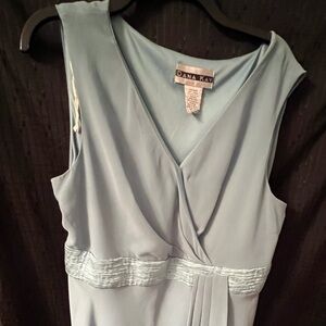 Dana Kay Blue Formal Dress V-Neck Ruched Waist Sleeveless Midi Evening 20W Plus